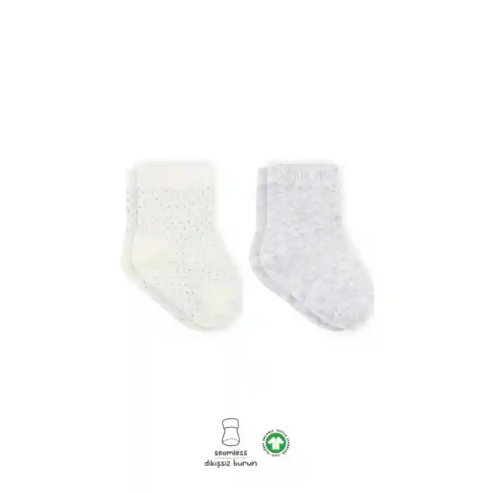 Puan Derby Penye Soket Çorap 2Li BS10103 Gri Ekru