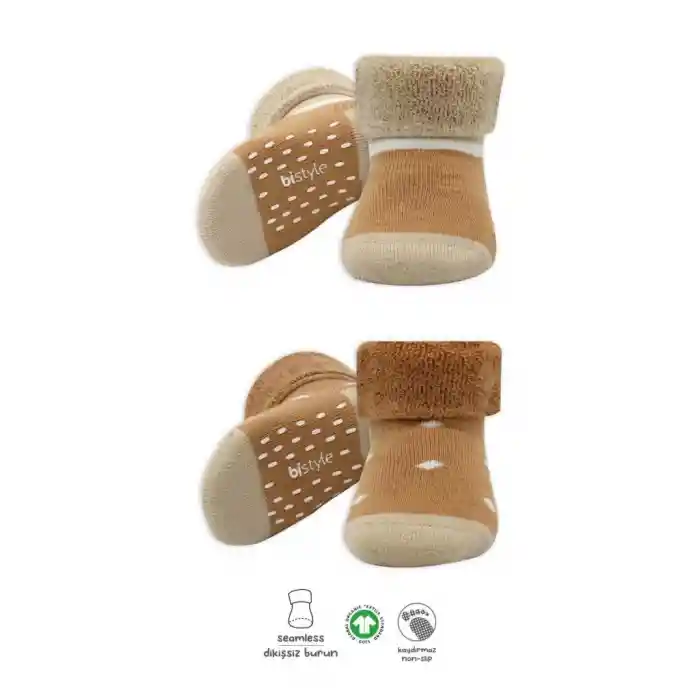 NessiWorld Puanlı Kaymaz Havlu Soket Çorap 2Li BS10502 Hardal