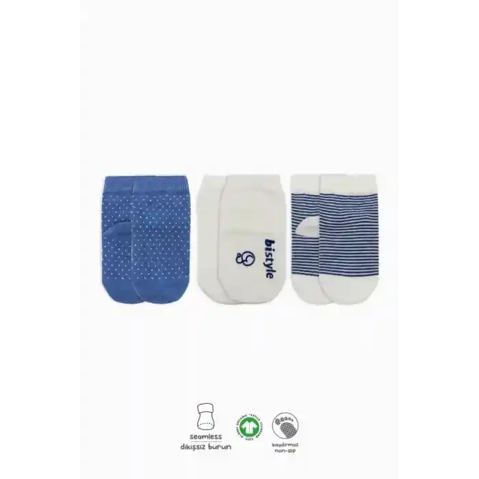 NessiWorld Puanlı Kaymaz Penye Soket Çorap 3Lü BS10108 İndigo