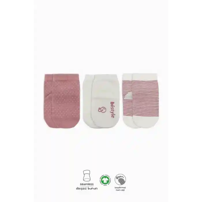 NessiWorld Puanlı Kaymaz Penye Soket Çorap 3Lü BS10108 Pudra