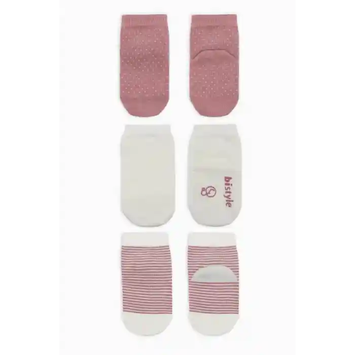 NessiWorld Puanlı Kaymaz Penye Soket Çorap 3Lü BS10108 Pudra