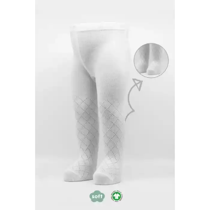 Tekli Ekose Kabartma Penye Külotlu Çorap BS50105 Beyaz