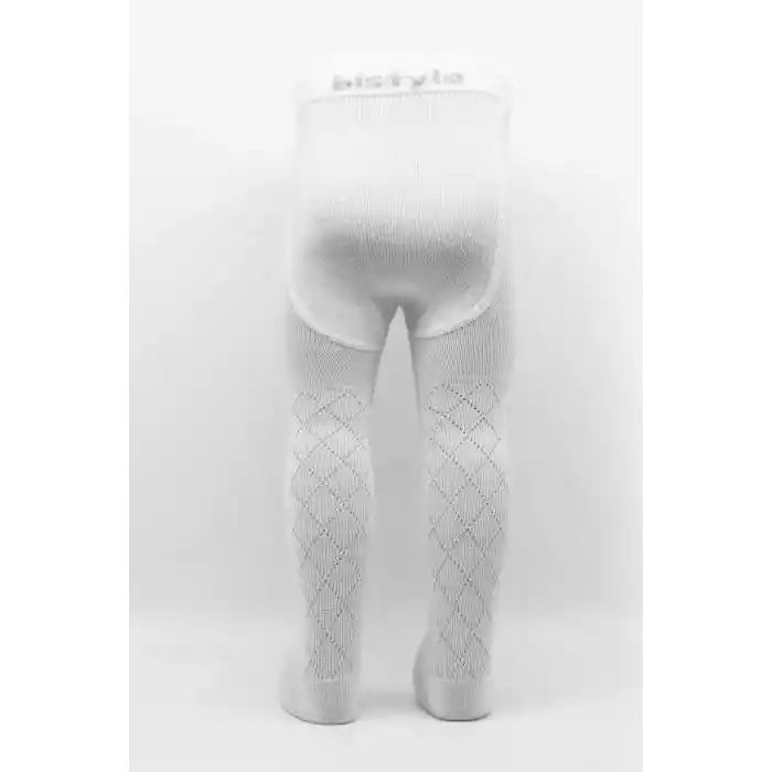 Tekli Ekose Kabartma Penye Külotlu Çorap BS50105 Beyaz