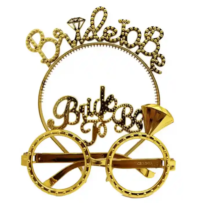 Bride To Be Yazılı Taç ve Bride To Be Yazılı Gözlük Seti Altın Renk NessiWorld