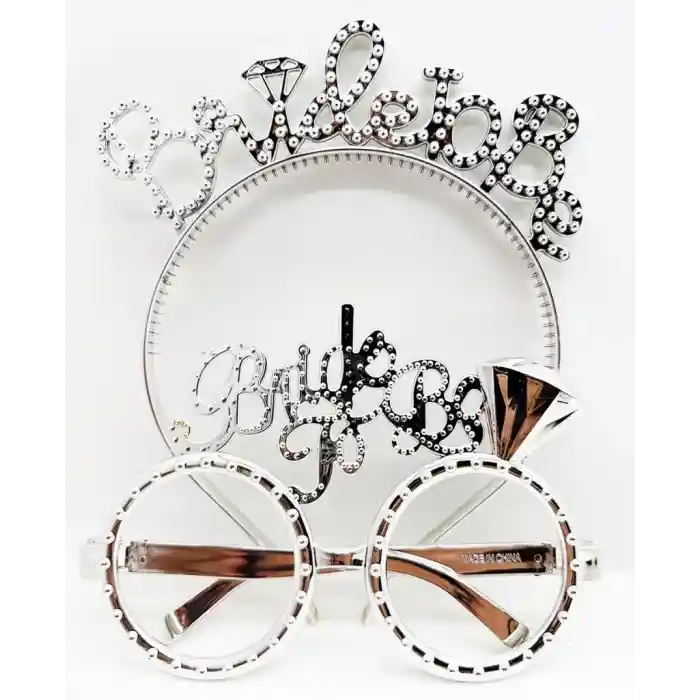 Bride To Be Yazılı Taç ve Bride To Be Yazılı GözlüK Seti Gümüş Renk NessiWorld