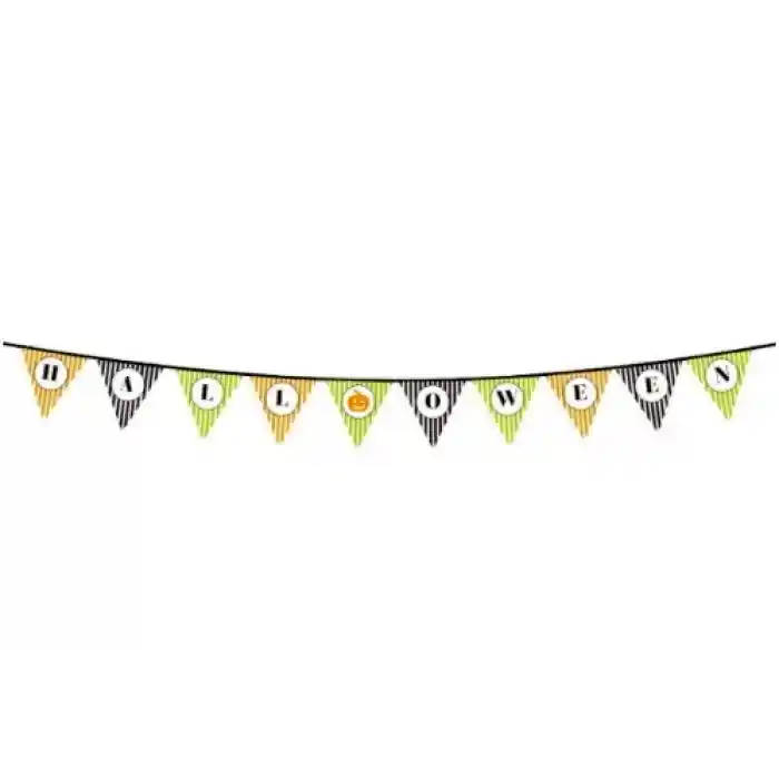 Cadılar Bayramı Kabak Temalı Halloween Yazılı Banner Süs Flama 3 Metre