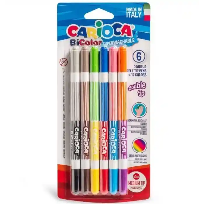 Bicolor Süper Yıkanabilir Çift Uçlu Keçeli Boya Kalemi 6Lı 12 Renk