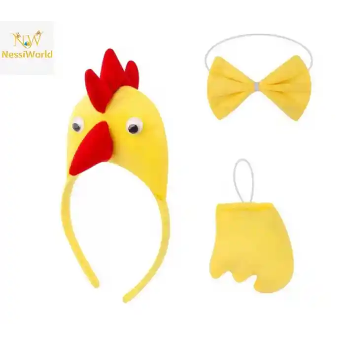 Çocuk Horoz Tavuk Kostüm Seti 3 Parça (Taç + Papyon + Kuyruk)