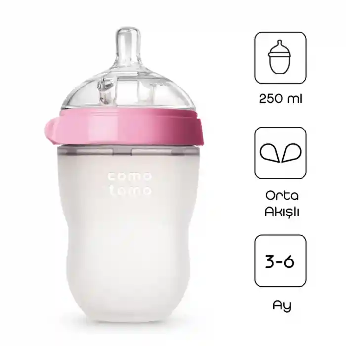 Antikolik Silikon Biberon 250 ml 3-6 Ay Pembe