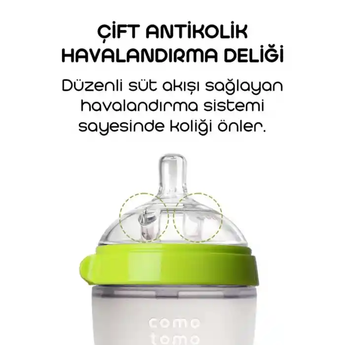 Antikolik Silikon Biberon 250 ml 3-6 Ay Yeşil