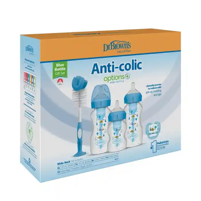 Geniş Ağız Anti Kolik Options+ PP Biberon Hediye Seti Mavi