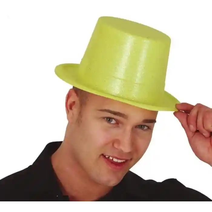 Floresan Sarı Renk Simli Uzun Fötr Melon Şapka 12 cm