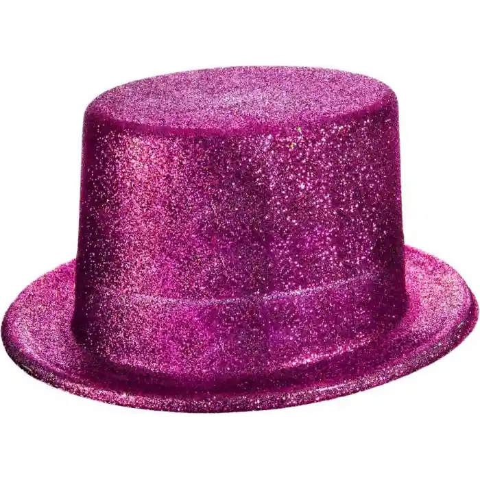 Fuşya Pembe Renk Parıltılı Simli Fötr Silindir Parti Şapkası