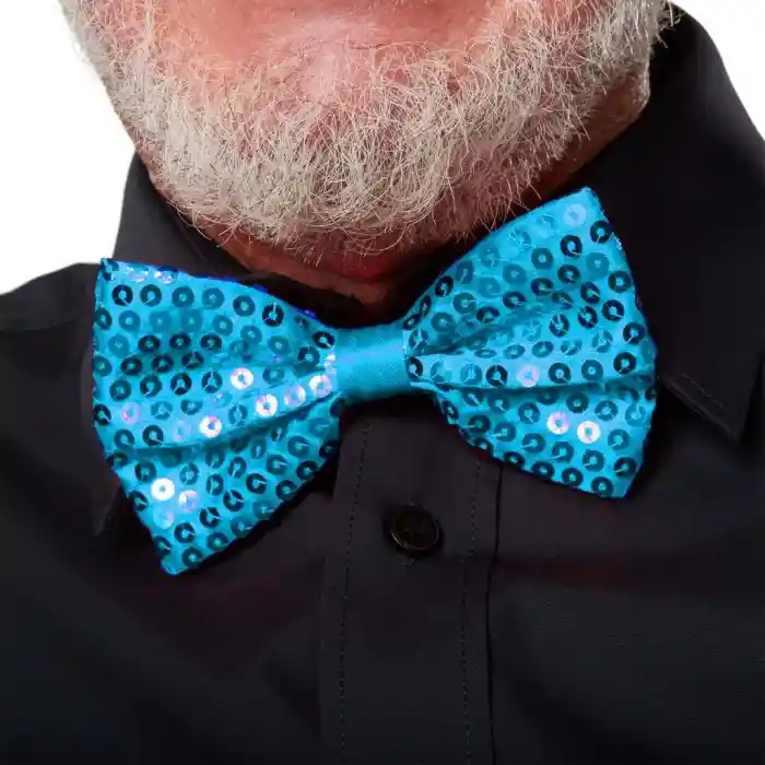 Gece Işıltısı Açık Mavi Turkuaz Payetli Pullu Papyon 7x2 cm