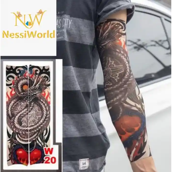 Giyilebilir Kol Dövmesi Çorap Dövme 3D Baskılı Kol Bacak Dövme 2 Adet Model 7