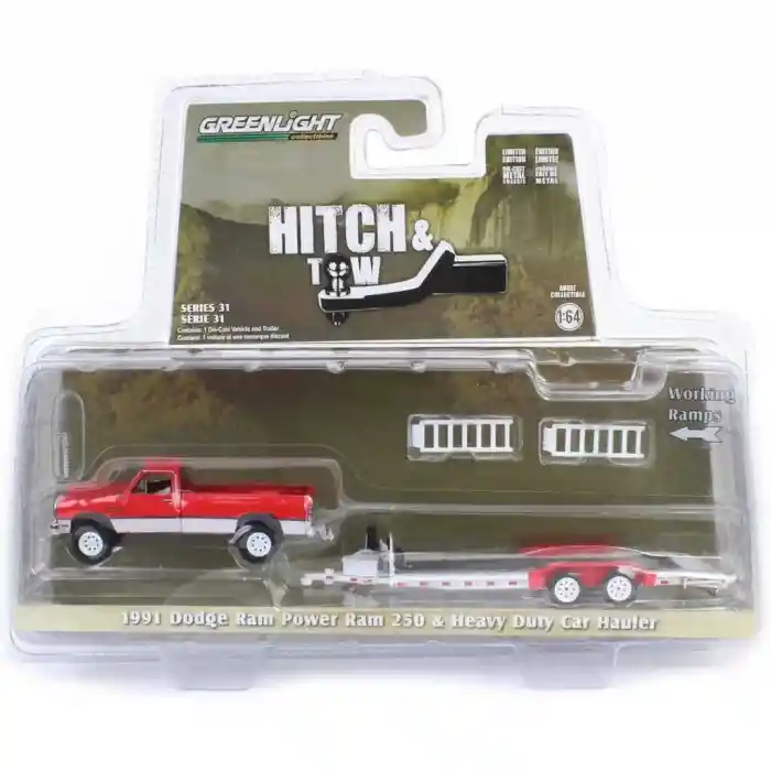 /64 Hitch & Tow Series 31 - 1991 Dodge Ram Power Ram 250 with Heavy Duty Car Hauler