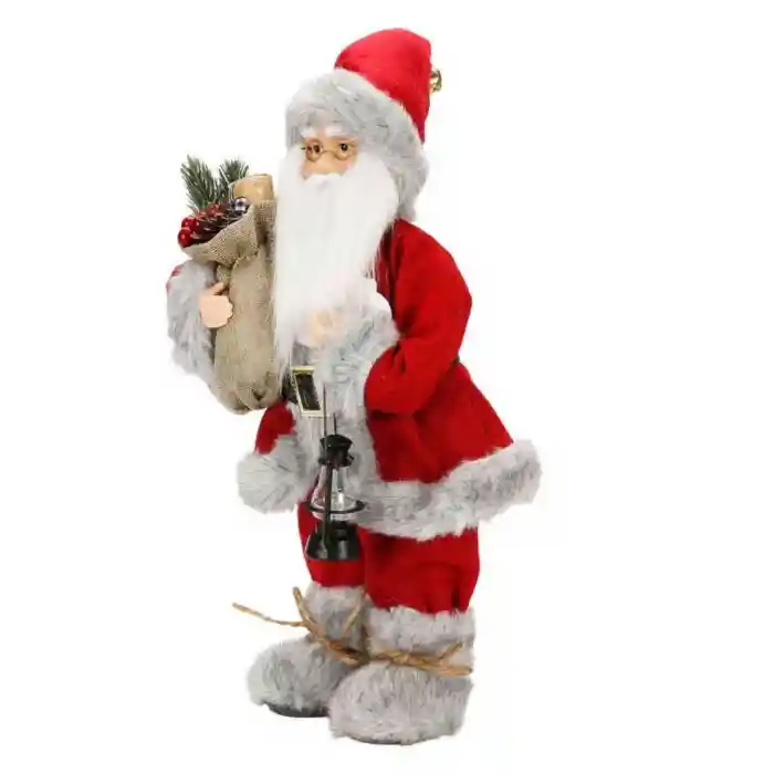Gri Kürklü Noel Baba Dekoratif Biblo 41 cm