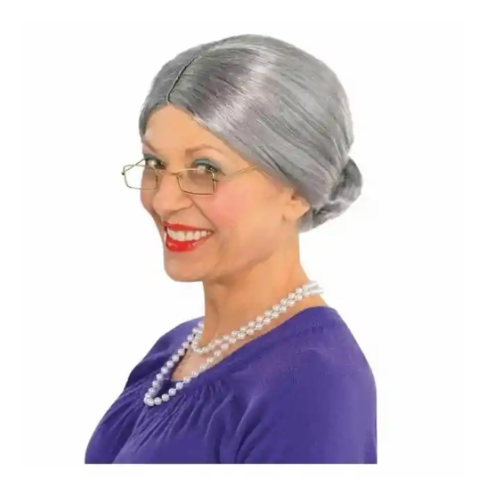 Gri Renk Yaşlı Peruğu Takma Saç Anneanne Babaanne Yetişkin Çocuk Uyumlu