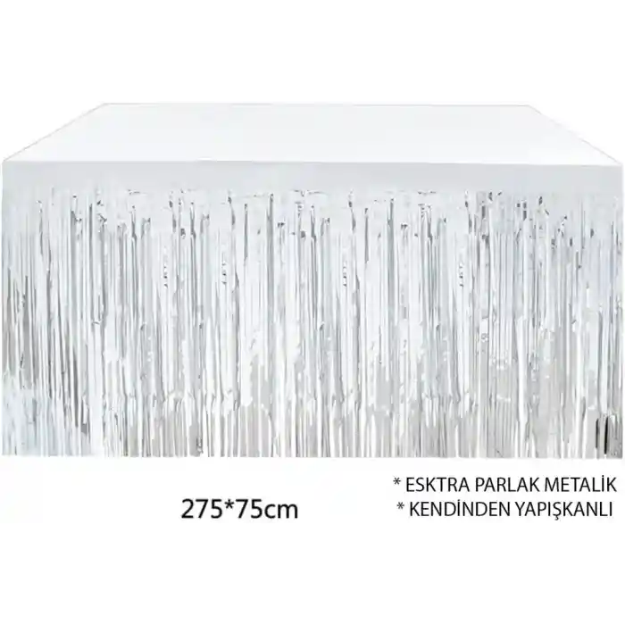 Gümüş Metalize Masa Eteği 275x75 cm – Kendinden Yapışkanlı