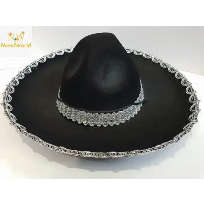 Gümüş Renk Şeritli Meksika Mariachi Latin Şapkası 55 cm Çocuk