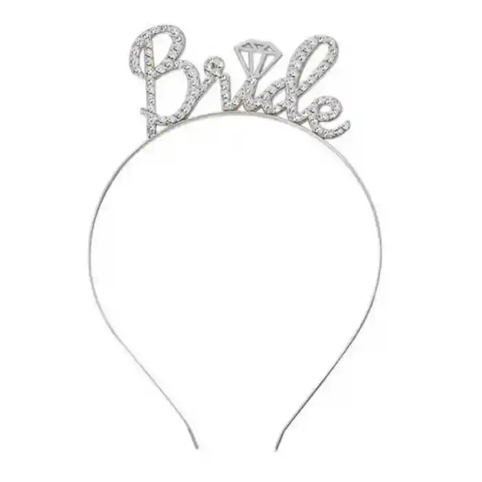 Gümüş Renkli Taşlı “Bride” Gelin Tacı – El Yazısı Yazı Tipiyle