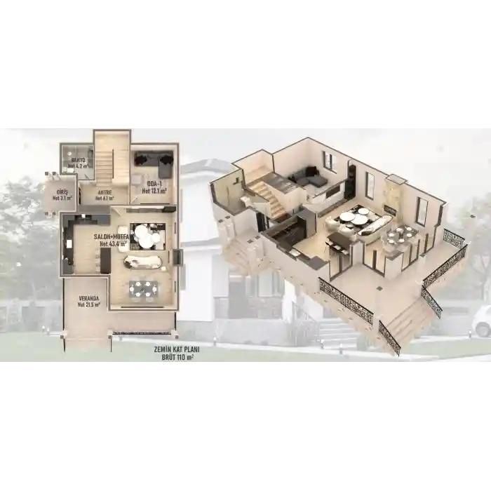 Hafif Çelik Villa Konsept Proje (İki Katlı)