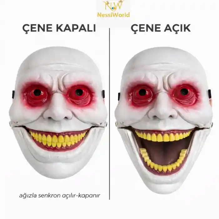 Hareketli Çene Mekanizmalı Korku Maskesi Kırmızı