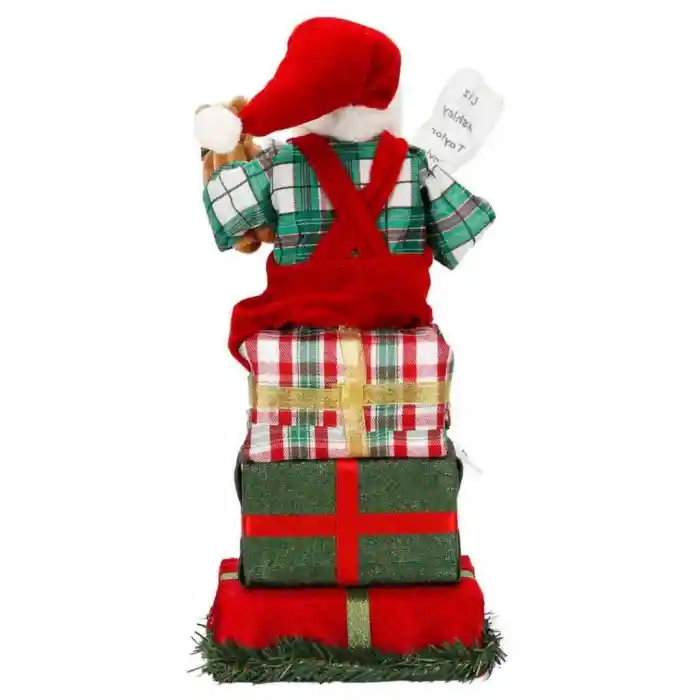 Hediye Kutularının Üstünde Oturan Noel Baba Dekoratif Biblo 48 cm