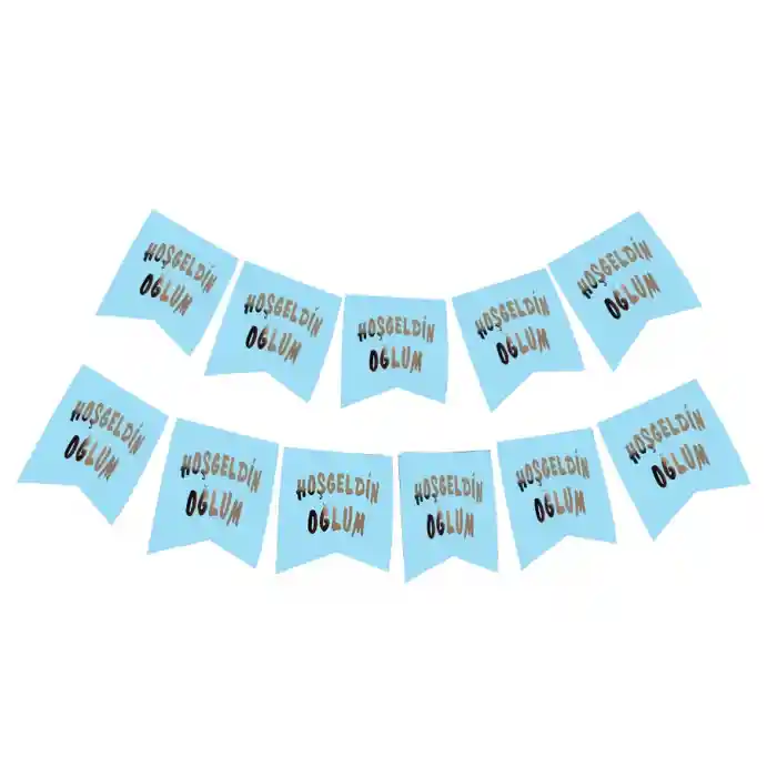 Hoşgeldin Oğlum Yazılı Mavi Üzeri Gümüş Yeni Doğan Bebek Doğum Süsü Afiş Bayrak Flama 2.2 Metre