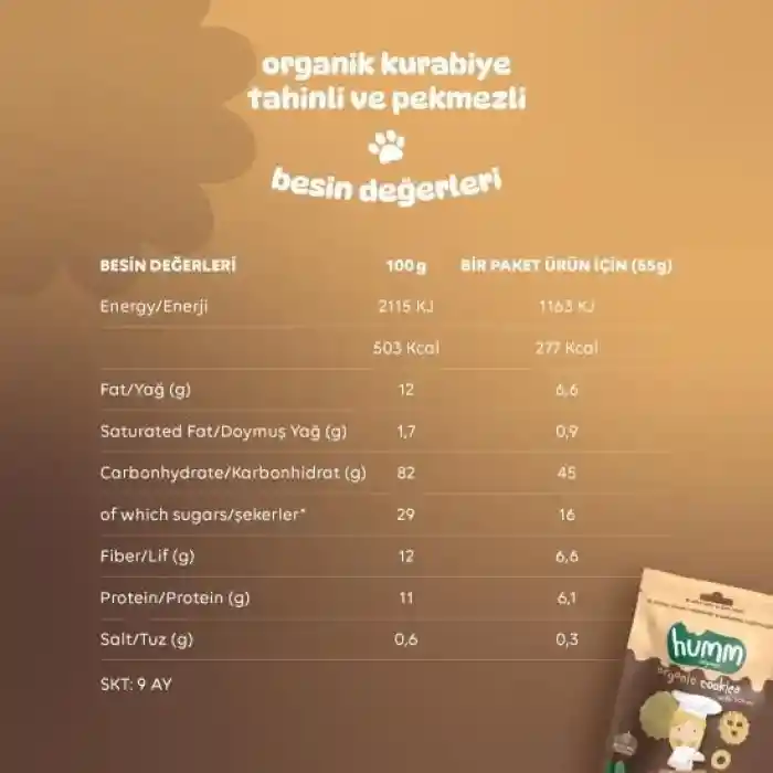 Organik Tahinli ve Pekmezli Vegan Kurabiye 55 Gr