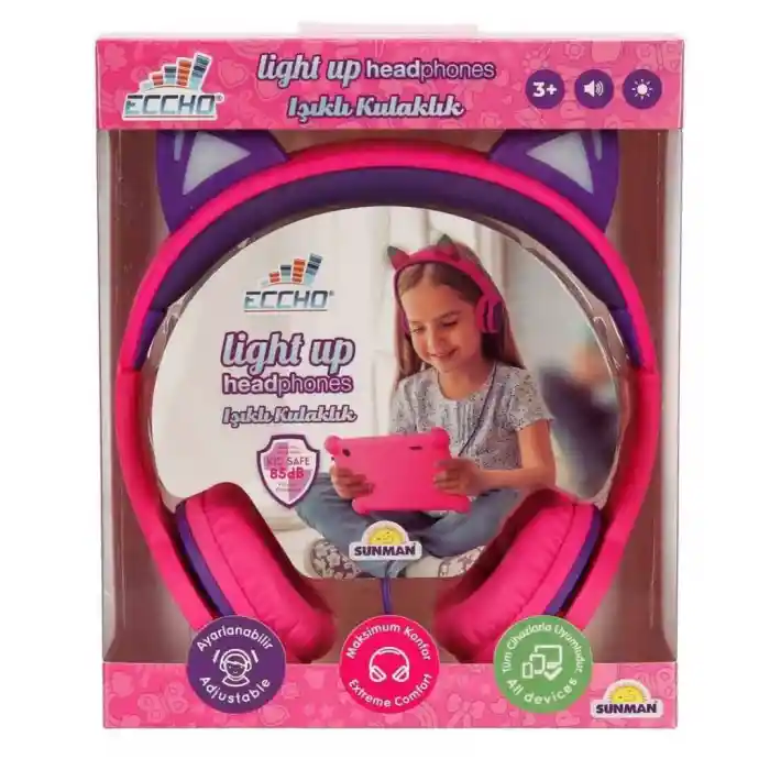 Işıklı Kedi Kulaklı Kablolu Kulak Üstü Kulaklık