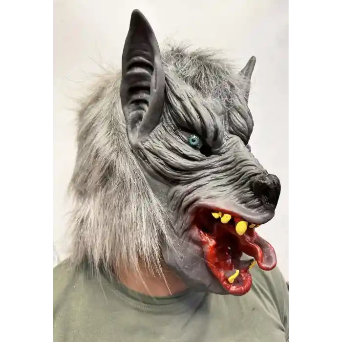 Kafaya Tam Geçmeli Lateks Dil Çıkaran Mavi Gözlü Kurt Maskesi NessiWorld