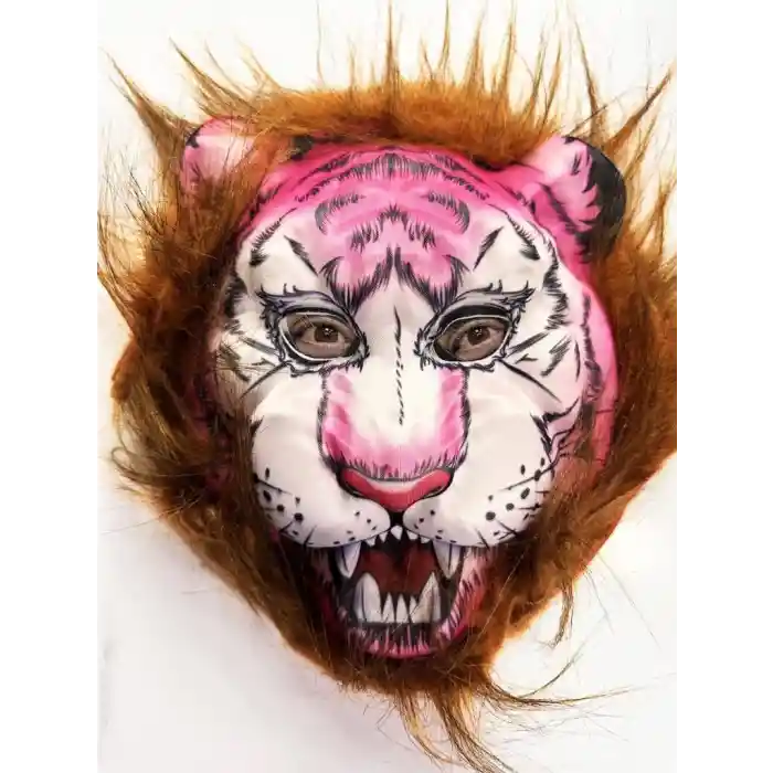 Kahverengi Saçlı Pembe Yüz Kurt Maske Kaplan Maske Mega Peluş 26 No