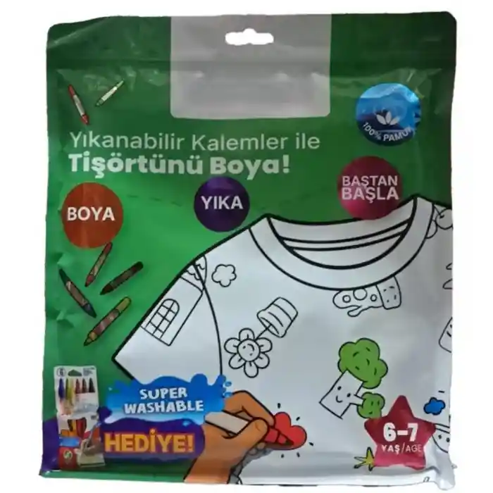 Kalem Hediyeli Boyanabilir Tişört 6-7 Yaş