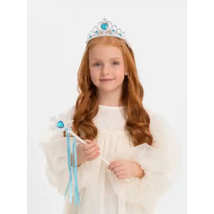 Karlar Ülkesi Elsa Mavi Kalp Tacı ve Kar Temalı Asa Seti