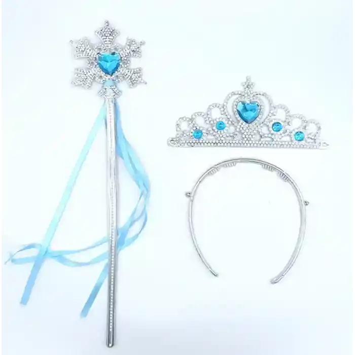 Karlar Ülkesi Elsa Mavi Kalp Tacı ve Kar Temalı Asa Seti