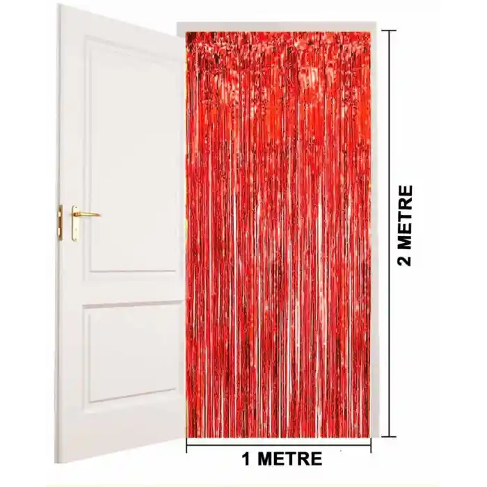 Kırmızı Renk Ekstra Metalize Parlak Saçaklı Arka Fon Perde İthal A Kalite 1x2 Metre NessiWorld