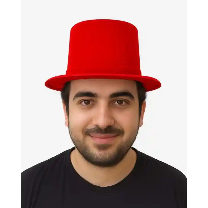 Kırmızı Renk Plastik Nubuk Kadife Kaplama Fötr Şapka 11 cm
