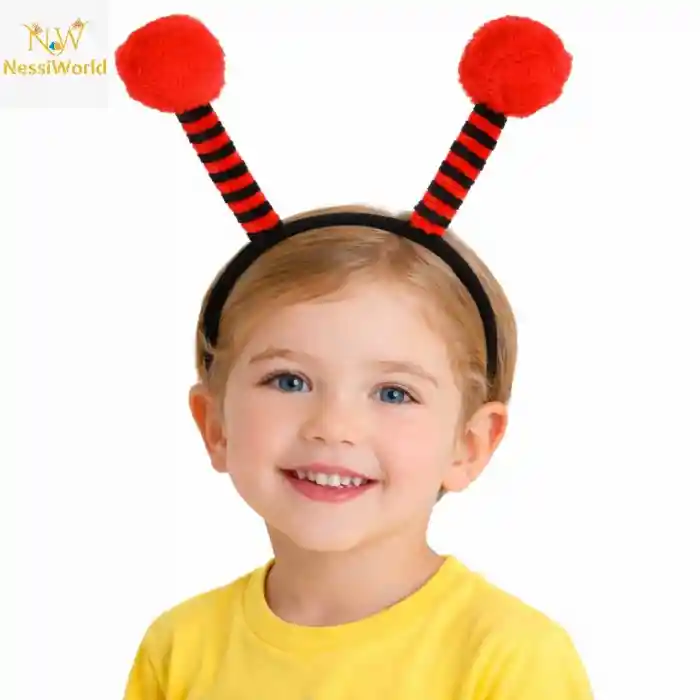 Kırmızı Siyah Uğur Böceği Antenli Taç - Çocuk Uğur Böceği Tacı Mega Ponponlu