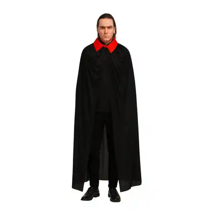 Kırmızı Yakalı Siyah Dracula Pelerin 120 cm
