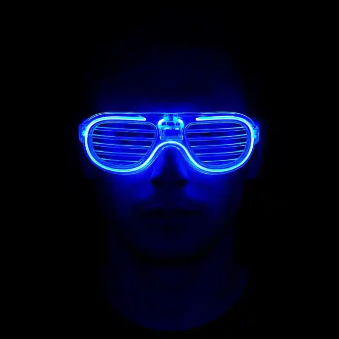 Mavi Led Işıklı Parti Gözlüğü - Neon Glow Şerit Gözlük 3 Modlu