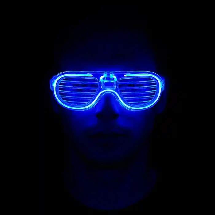 Mavi Led Işıklı Parti Gözlüğü - Şerit Gözlük 3 Modlu