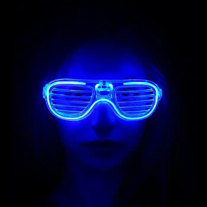Mavi Led Işıklı Parti Gözlüğü - Şerit Gözlük 3 Modlu