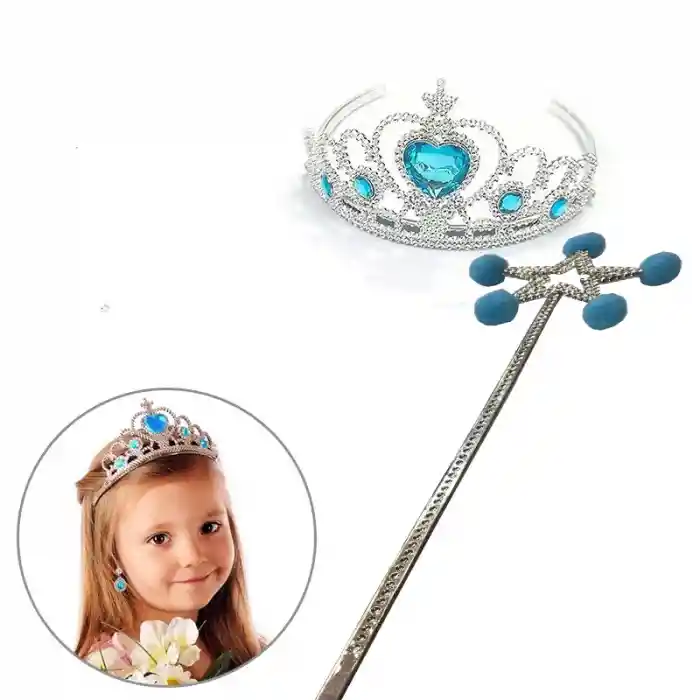 Mavi Ponponlu Karlar Ülkesi  Asası ve Mavi Kalp Taşlı  Tacı