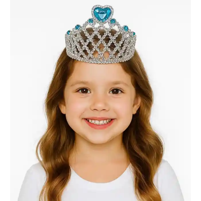 Mavi Kalpli Gümüş Renk Kraliçe Tacı PrensesTacı NessiWorld