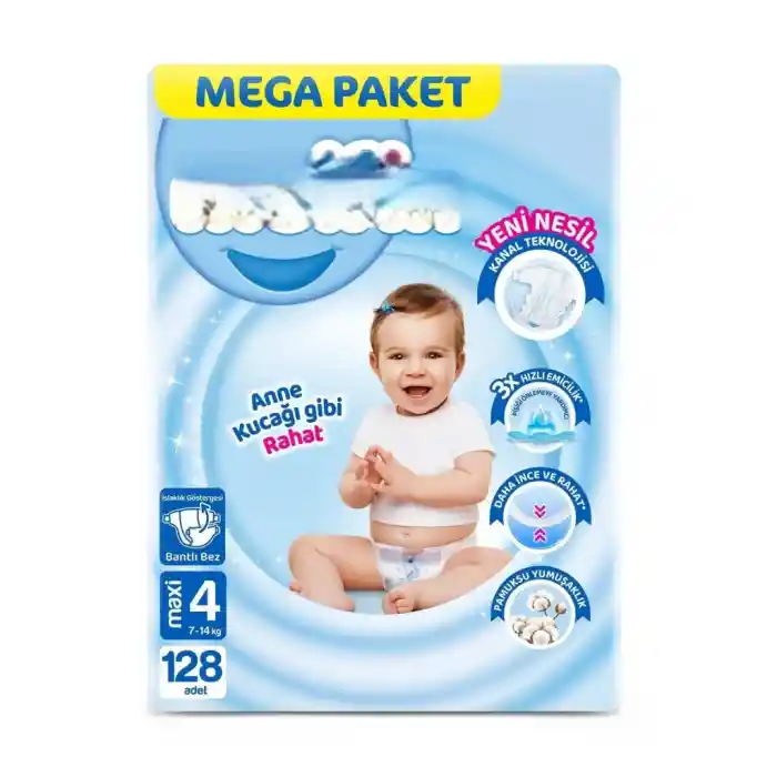 Mega Paket Bebek Bezi 4 Beden 7-14 Kg 128 Adet