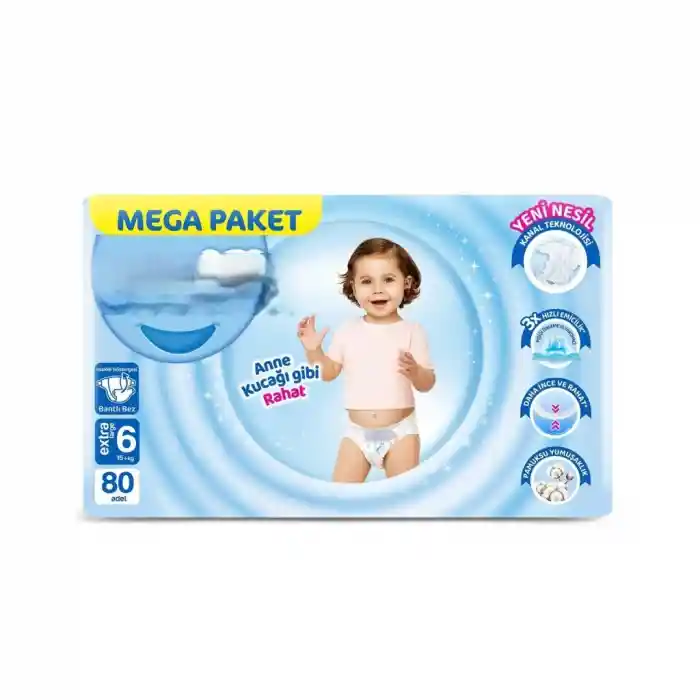 Mega Paket Bebek Bezi 6 Beden 15+ Kg 80 Adet