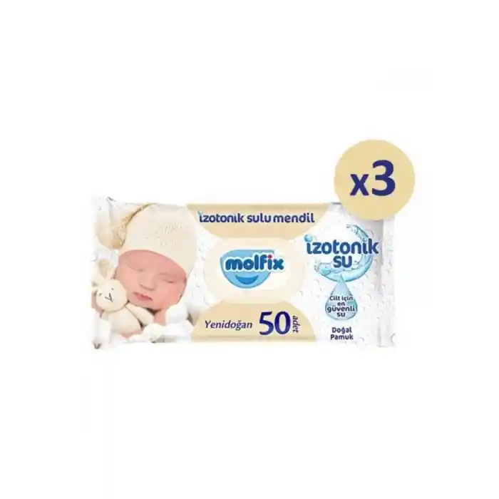 Yenidoğan İzotonik Sulu Doğal Pamuk Islak Havlu Mendil 3Lü 150 Yaprak