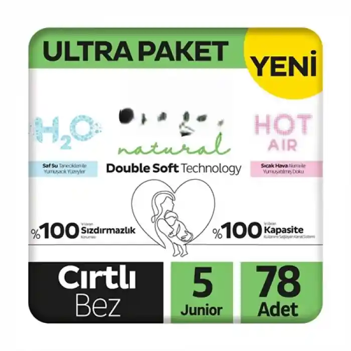 Natural Double Soft Bebek Bezi Ultra Paket 5 Beden 78 Adet