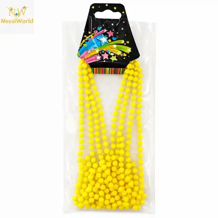 Neon Sarı Boncuk Kolye 80 cm – Retro 80’ler 90’lar Parti Aksesuarı